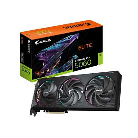 AORUS GeForce RTX 5060 ELITE GDDR7 Graphics Card, 3840 CUDA Cores, 2722 MHz Core Clock, Triple Fan, 3x DisplayPorts / 1x HDMI Po