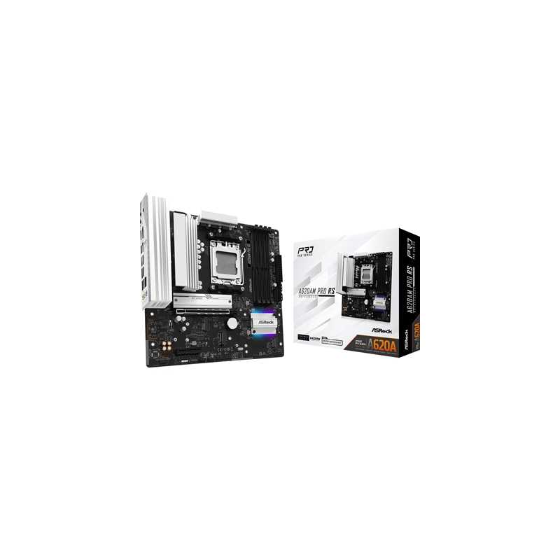 ASRock A620AM PRO RS AMD Socket Motherboard, 4 x DDR5 DIMM Slots, 1 x M.2 Socket (Key E), 2 x USB 3.2 Type-C, 2.5G LAN, 1 x HDMI