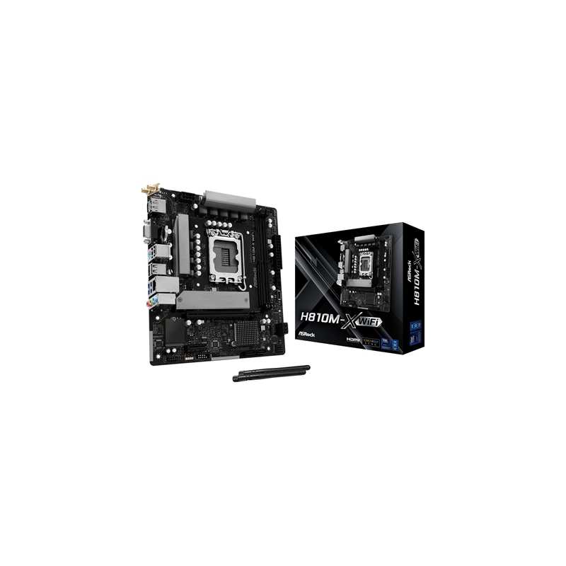 ASRock H810M-X WIFI Intel Socket Motherboard, 2 x DDR5 DIMM Slots, 1 x M.2 Socket (Key E), 1 x USB 3.2 Type-C, 2.5G LAN, 802.11a