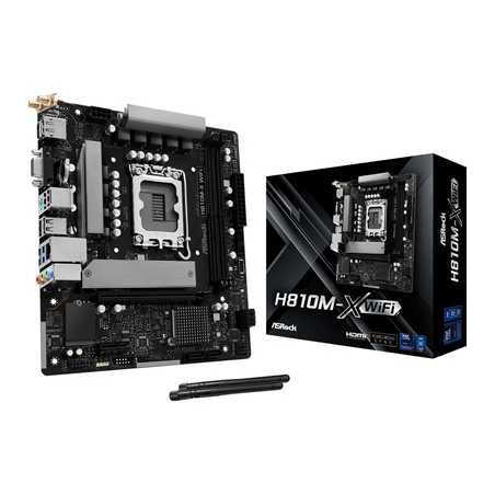ASRock H810M-X WIFI Intel Socket Motherboard, 2 x DDR5 DIMM Slots, 1 x M.2 Socket (Key E), 1 x USB 3.2 Type-C, 2.5G LAN, 802.11a