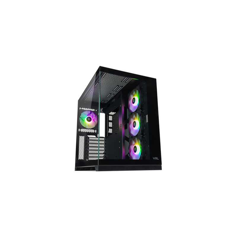 Tecware VXL EVO ARGB ATX Mid-Tower PC Case - Black, Dual-Chamber Design, 4 x 120mm ARGB Fans Pre-Installed, Infinity Glass Panel