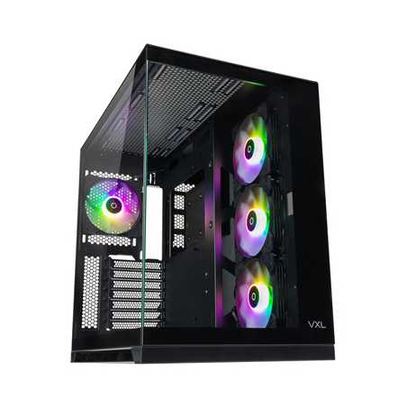 Tecware VXL EVO ARGB ATX Mid-Tower PC Case - Black, Dual-Chamber Design, 4 x 120mm ARGB Fans Pre-Installed, Infinity Glass Panel