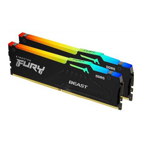 Kingston FURY Beast KF552C40BBAK2-32 Gaming System Memory, DIMM, DDR5, 5200MHz, RGB, 32GB (2 x 16Gb), Black Heatsink, 288 Pin, 1
