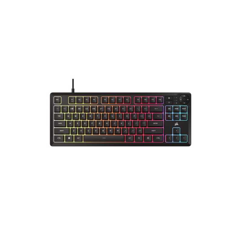 Corsair K55 CORE TKL Tenkeyless RGB Membrane Gaming Keyboard, USB, 8-Zone RGB, 12-Key Rollover, Dedicated Media Keys 