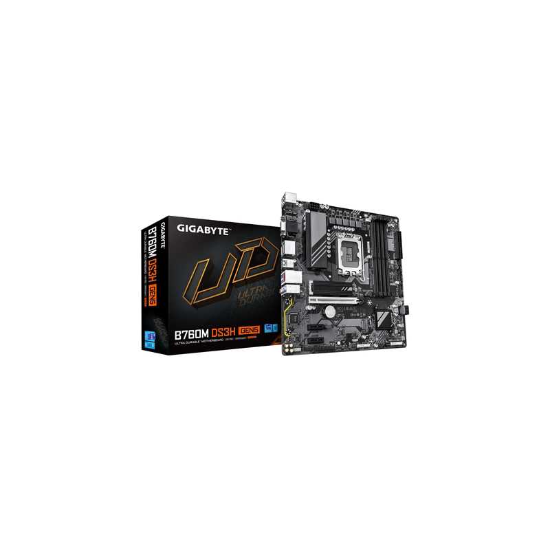 Gigabyte B760M DS3H GEN5 Intel Socket 1700 Motherboard, Micro ATX, 4x DDR5 Slots, 2x M.2 Sockets, 1x USB-C Port, 2.5GbE LAN, 1x 