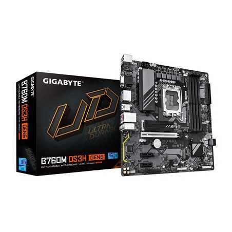 Gigabyte B760M DS3H GEN5 Intel Socket 1700 Motherboard, Micro ATX, 4x DDR5 Slots, 2x M.2 Sockets, 1x USB-C Port, 2.5GbE LAN, 1x 