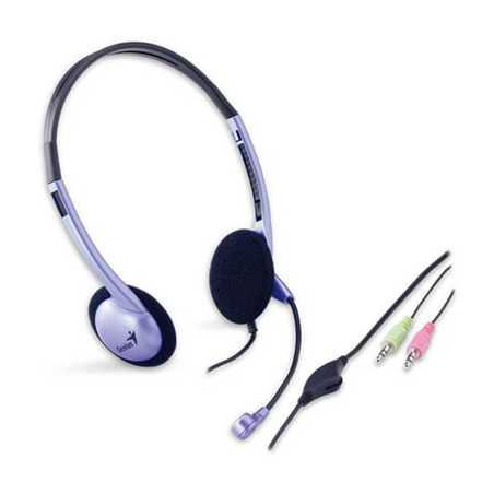 Genius HS-02B Lightweight Headset with Mic, 3.5mm Connection, Plug and Play, Adjustable Headband and microphone with In-line Vol