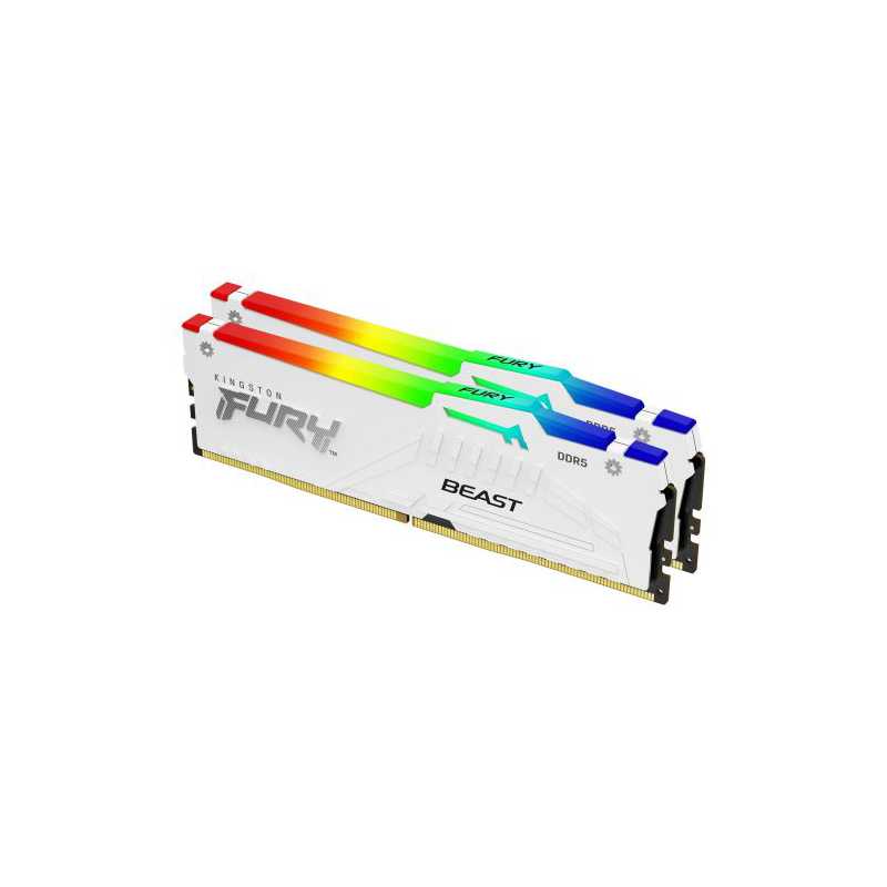 Kingston Fury Beast RGB 32GB Kit (2 x 16GB), DDR5, 5200MHz, CL36, 1.25V, ECC, PMIC, AMD EXPO & Intel XMP 3.0, White, DIMM Memory