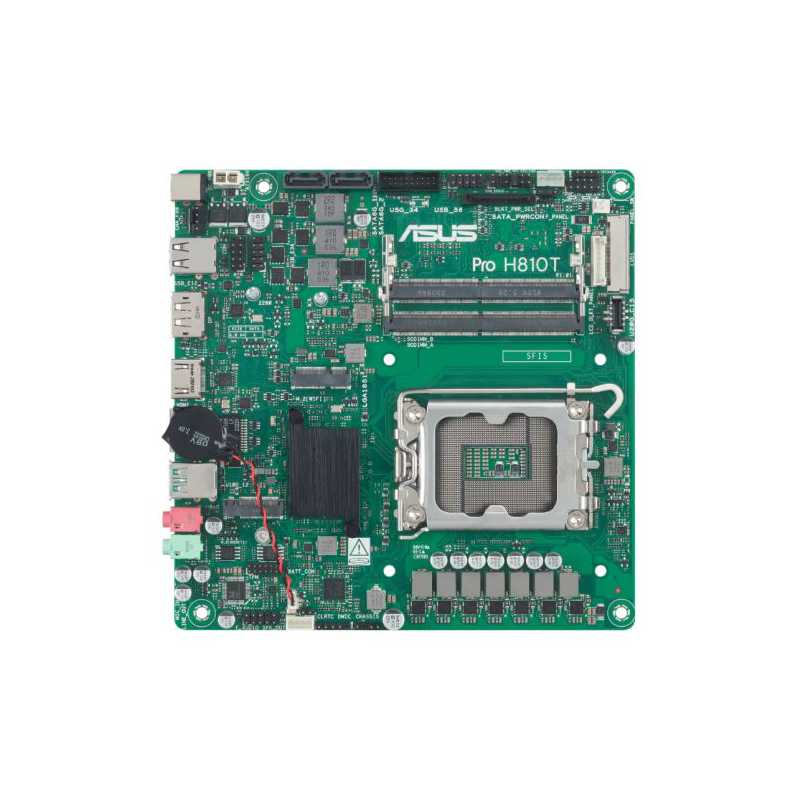 Asus PRO H810T-CSM - Corporate Stable Model, Intel H810, 1851, Thin Mini ITX, 2 DDR5 SO-DIMM, HDMI, DP, LVDS, GB LAN, 19v DC in,