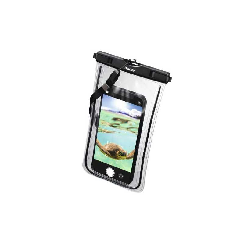 Hama Finest Sports Waterproof Mobile Phone Case for Smartphones, Fluorescent Frame, Hand Strap