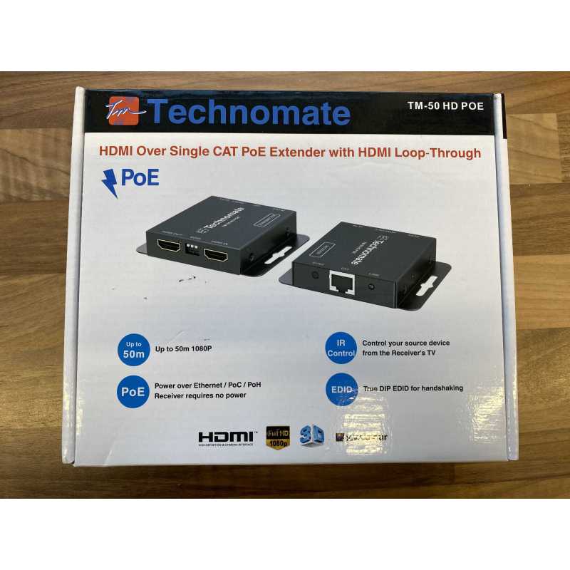 Technomate HDMI Over Single CAT PoE Extender with HDMI Loop-Through (TM-50 HD POE)