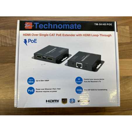 Technomate HDMI Over Single CAT PoE Extender with HDMI Loop-Through (TM-50 HD POE)