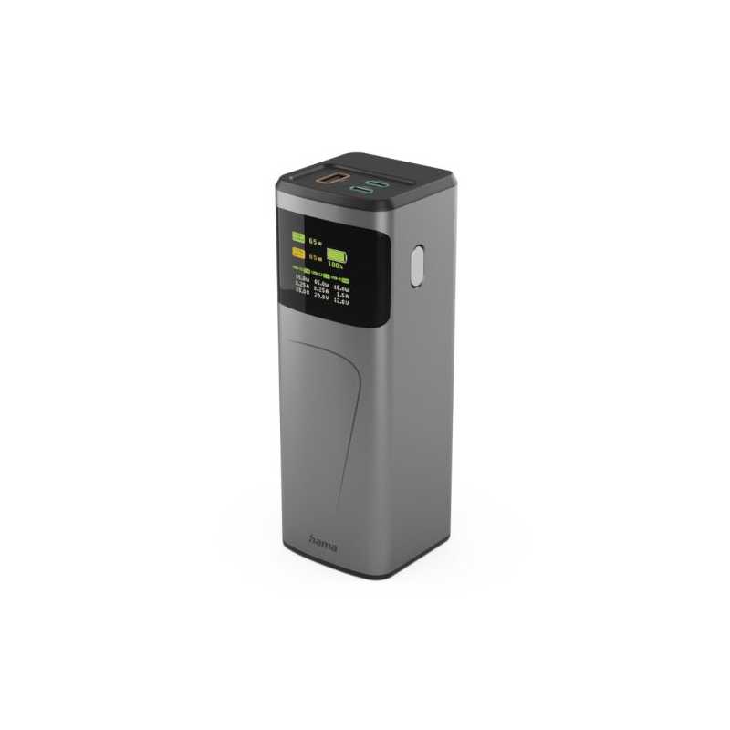 Hama High Power 65W 20000mAh Power Pack, 2x USB-C, USB-A, Fast Charging, Colour Display