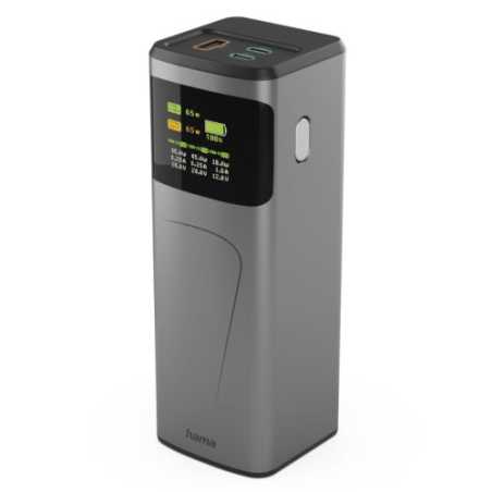 Hama High Power 65W 20000mAh Power Pack, 2x USB-C, USB-A, Fast Charging, Colour Display