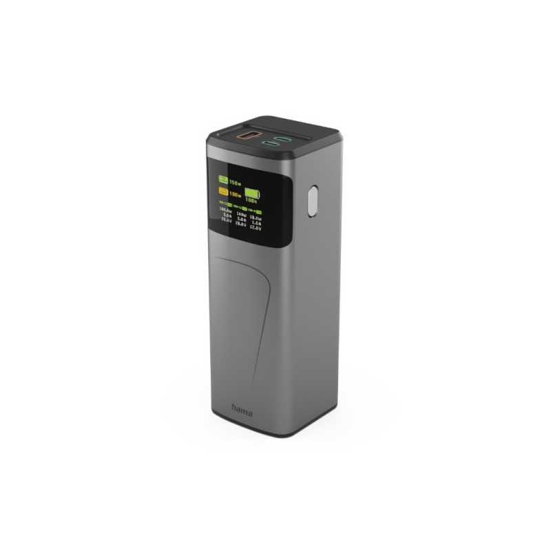 Hama High Power 150W 24000mAh Power Pack, 2x USB-C, USB-A, Fast Charging, Colour Display