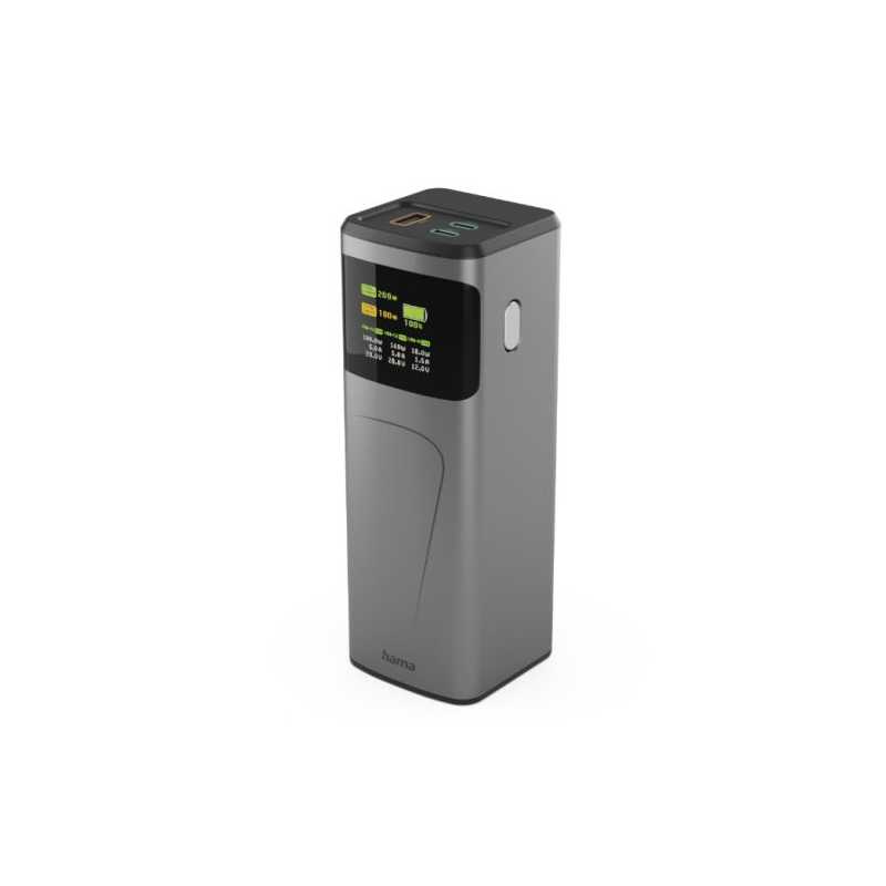 Hama High Power 200W 24000mAh Power Pack, 2x USB-C, USB-A, Fast Charging, Colour Display