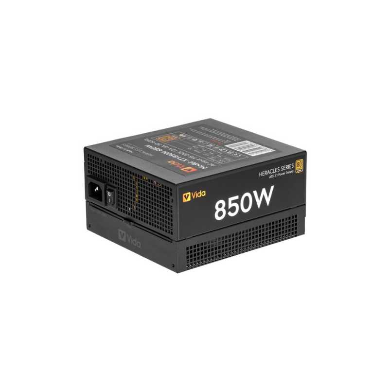 Vida 850W Heracles Black ATX 3.1 Gaming PSU, 80+ Bronze, 140mm Ultra-Quiet FDM Fan, Flat Black Cables, PCIe 5.1, Power Lead Not 