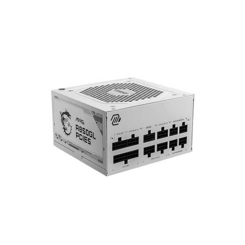 MSI 850W (MAG A850GL PCIE5 WHITE) ATX 3.1 PSU, Fully Modular, 80+/Cybenetics Gold, LLC Full-Bridge, PCIe 5.1