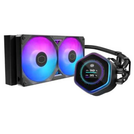Cooler Master MasterLiquid 240 Atmos II LCD ARGB Liquid CPU Cooler, 240mm, Dual Chamber Design, Customisable LCD, Low Profile Pu