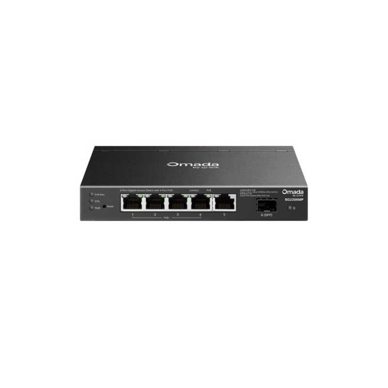 TP-LINK (SG2206MP) Omada Access 6-Port Gigabit Switch with 4-Port PoE+, 5x GB RJ45, 1x GB SFP, Centralized Management, Metal Cas