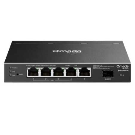 TP-LINK (SG2206MP) Omada Access 6-Port Gigabit Switch with 4-Port PoE+, 5x GB RJ45, 1x GB SFP, Centralized Management, Metal Cas