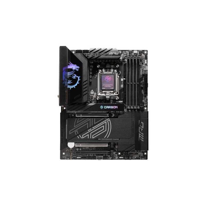 MSI MPG X870E CARBON WIFI, AMD X870E, AM5, ATX, 4 DDR5, HDMI, 2 USB4, Wi-Fi 7, 5G & 2.5G LAN, RGB, 4x M.2