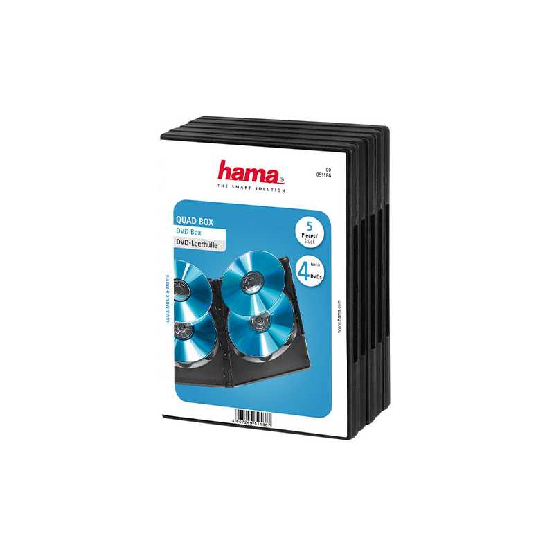 Hama Quad Box DVD/Blu-Ray Jewel Cases, 4 Discs per case, 5 pack, Black