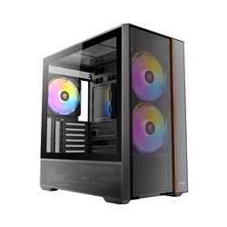 Antec FLUX Rear Mid Tower PC Case - Tempered Glass, Steel/Plastic/Wood, 5 PWM Fans, USB-C, ATX/Micro-ATX/ITX Compatibility