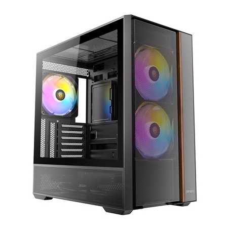 Antec FLUX Rear Mid Tower PC Case - Tempered Glass, Steel/Plastic/Wood, 5 PWM Fans, USB-C, ATX/Micro-ATX/ITX Compatibility