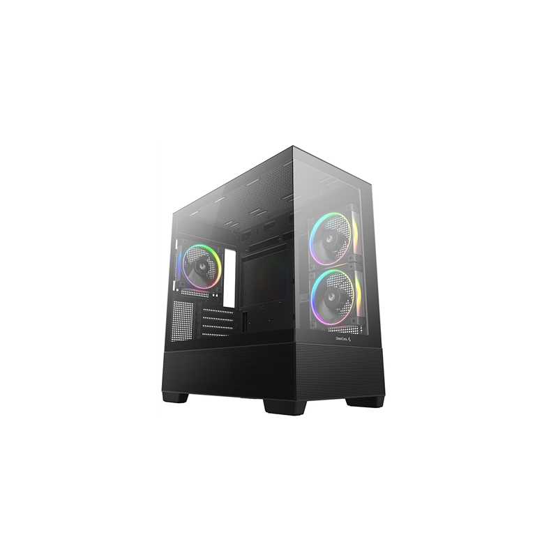 DeepCool CG380 3F Micro-ATX Gaming Case Black  Panoramic Tempered Glass Side Panel, Mesh Airflow Front, 3 Pre-Installed ARGB Fan
