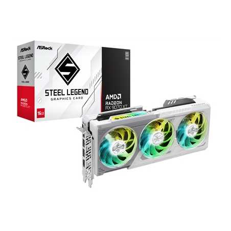 ASRock AMD Radeon RX 9070 XT Steel Legend 16GB GDDR6 Graphics Card, 4096 Streams, 2970MHz Boost Clock, Triple Fan, 3x DisplayPor