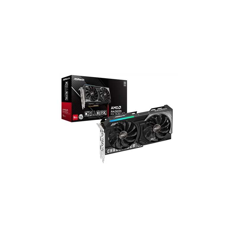 ASRock AMD Radeon RX 9060 XT Challenger OC 16GB GDDR6 Graphics Card, 2048 Streams, 3290MHz Boost Clock, Dual Fan, 2x DisplayPort