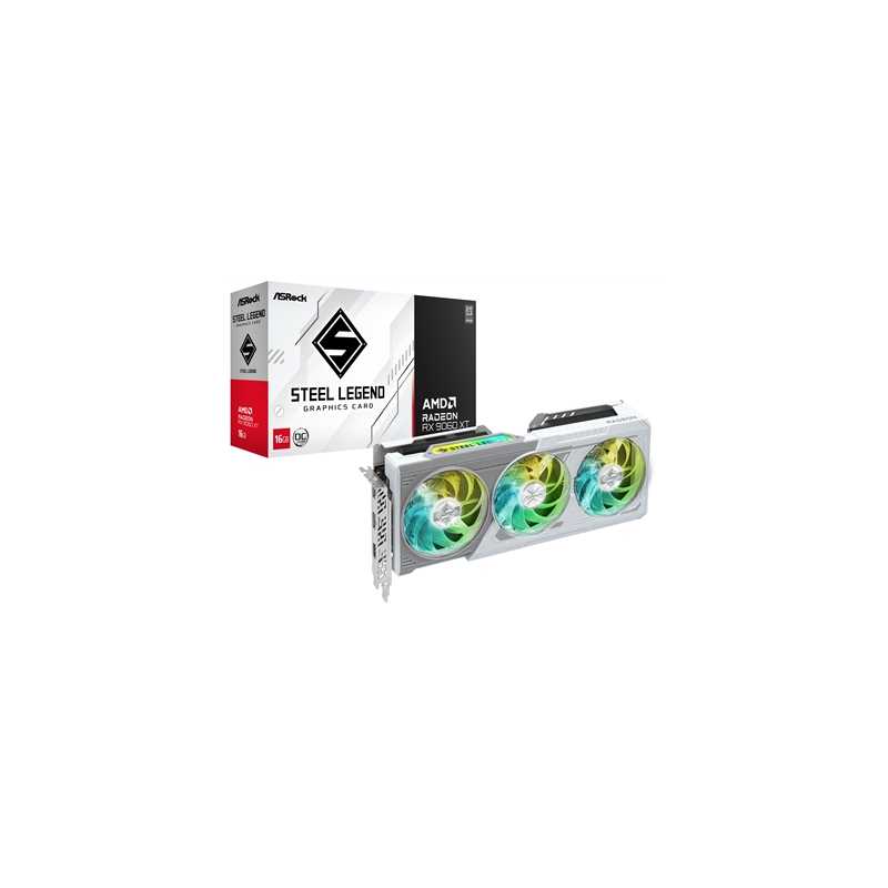 ASRock AMD Radeon RX 9060 XT Steel Legend OC 16GB GDDR6 Graphics Card, 2048 Streams, 3320MHz Boost Clock, Triple Fan, 2x Display