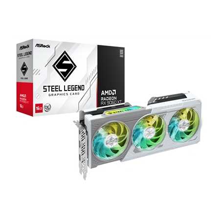 ASRock AMD Radeon RX 9060 XT Steel Legend OC 16GB GDDR6 Graphics Card, 2048 Streams, 3320MHz Boost Clock, Triple Fan, 2x Display