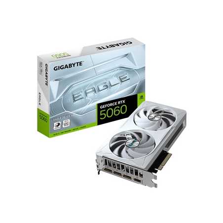 Gigabyte NVIDIA GeForce RTX 5060 EAGLE OC ICE 8GB GDDR7 Graphics Card, 3840 CUDA Cores, 2550 MHz Core Clock, Dual Fan, White, 3x