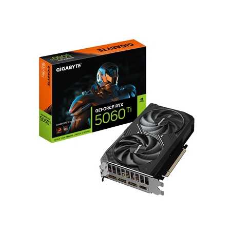 Gigabyte NVIDIA GeForce RTX 5060 Ti Windforce Max OC 8GB GDDR7 Graphics Card, 4608 CUDA Cores, 2587 MHz Core Clock, Dual Fan, 3x