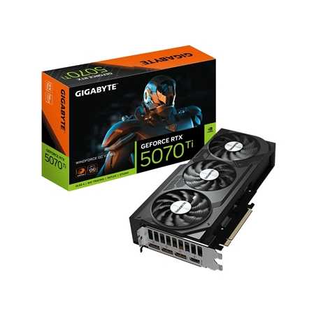 Gigabyte NVIDIA GeForce RTX 5070 Ti WINDFORCE OC V2 16GB GDDR7 Graphics Card, 8960 CUDA Cores, 2497 MHz Core Clock, Triple Fan, 