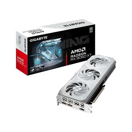 Gigabyte Radeon RX 9060 XT GAMING ICE OC 16GB GDDR6 Graphics Card, 2048 Streams, 3320 MHz Boost Clock, Triple Fan, RGB, 2x Displ