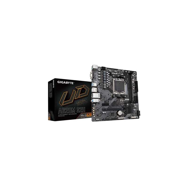 Gigabyte A620M S2H AMD AM5 Socket Motherboard, Micro-ATX, 2x DDR5 Slots, 1x M.2 Socket, GbE LAN, 1x D-Sub / 1x DisplayPort / 1x 