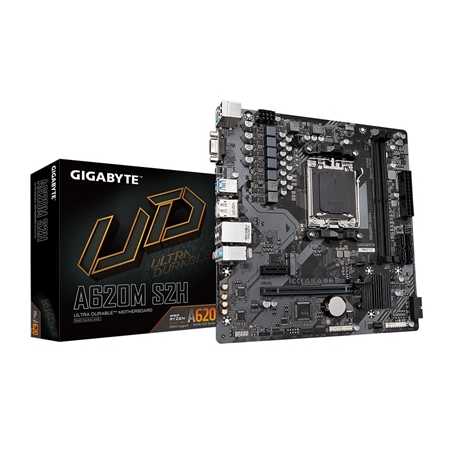 Gigabyte A620M S2H AMD AM5 Socket Motherboard, Micro-ATX, 2x DDR5 Slots, 1x M.2 Socket, GbE LAN, 1x D-Sub / 1x DisplayPort / 1x 