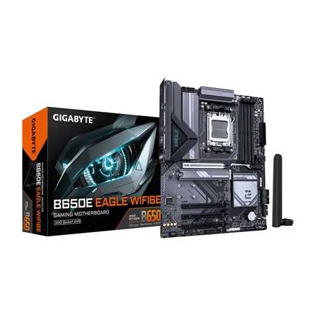 Gigabyte B650E EAGLE WIFI6E AMD AM5 Socket Motherboard, ATX, 4x DDR5 Slots, 3x M.2 Socket, Fitted I/O Shield, 2.5GbE LAN, Wi-Fi 