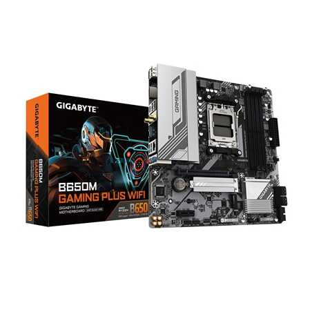 Gigabyte B650M GAMING PLUS WIFI (Rev.1.2) AMD AM5 Socket Motherboard, Micro-ATX, 4x DDR5 Slots, 2x M.2 Socket, Fitted I/O Shield