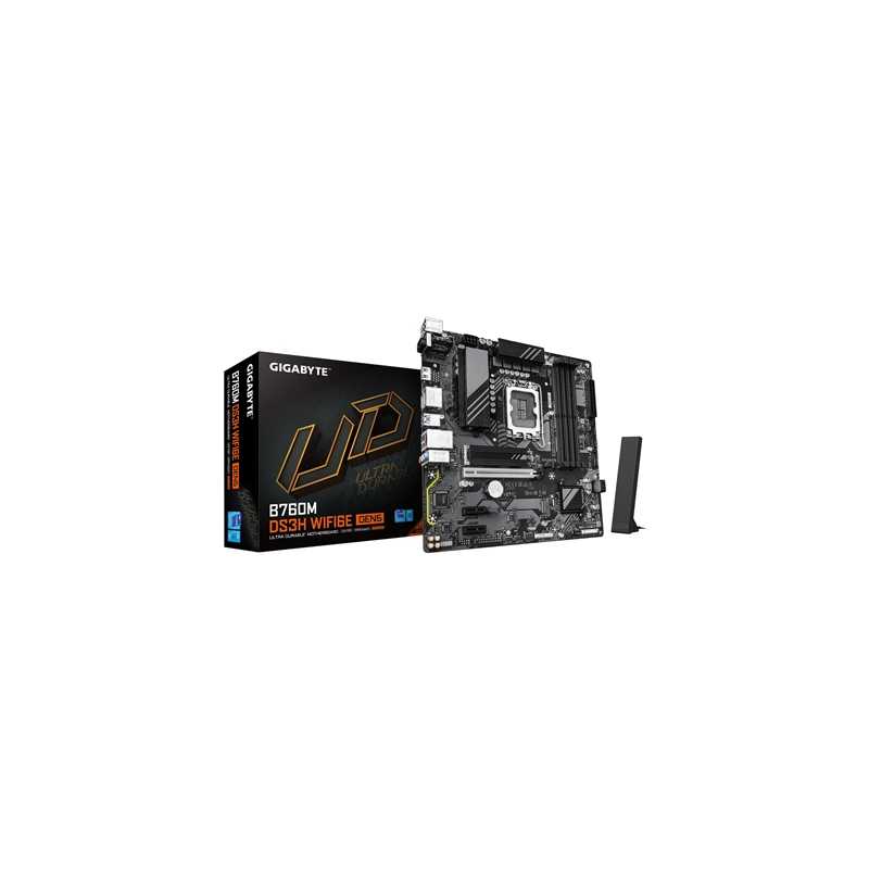 Gigabyte B760M DS3H WIFI6E GEN5 Intel 1700 Socket Motherboard, Micro-ATX, 4x DDR5 Slots, 2x M.2 Socket, 2.5GbE LAN, Wi-Fi 6E, 1x