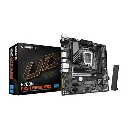 Gigabyte B760M DS3H WIFI6E GEN5 Intel 1700 Socket Motherboard, Micro-ATX, 4x DDR5 Slots, 2x M.2 Socket, 2.5GbE LAN, Wi-Fi 6E, 1x