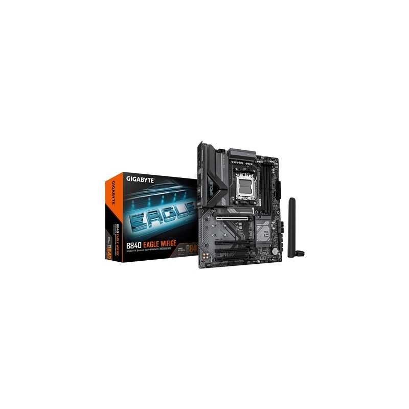 Gigabyte B840 EAGLE WIFI6E AMD AM5 Socket Motherboard, ATX, 4x DDR5 Slots, 3x M.2 Socket, Fitted I/O Shield, 2.5GbE LAN, Wi-Fi 6
