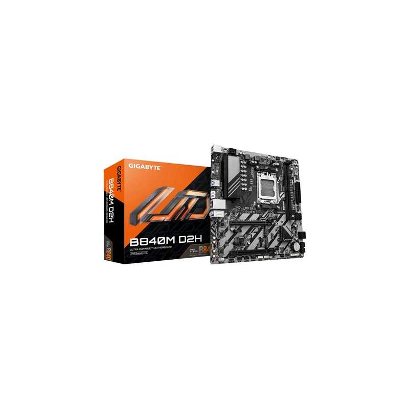 Gigabyte B840M D2H AMD AM5 Socket Motherboard, Micro-ATX, 2x DDR5 Slots, 2x M.2 Socket, 2.5GbE LAN, 1x HDMI Port