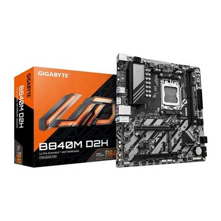 Gigabyte B840M D2H AMD AM5 Socket Motherboard, Micro-ATX, 2x DDR5 Slots, 2x M.2 Socket, 2.5GbE LAN, 1x HDMI Port