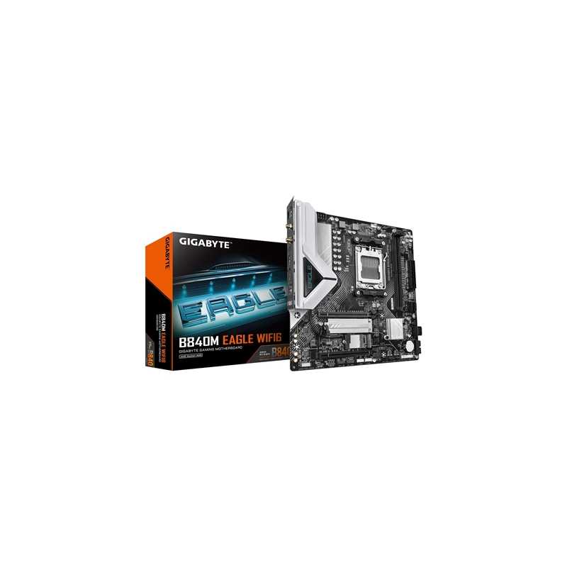 Gigabyte B840M EAGLE WIFI6 AMD AM5 Socket Motherboard, Micro-ATX, 2x DDR5 Slots, 2x M.2 Socket, Fitted I/O Shield, 2.5GbE LAN, W