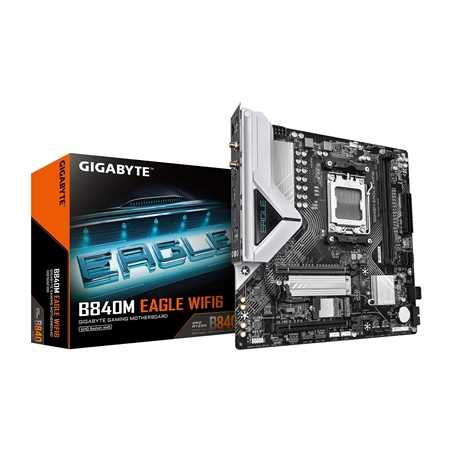 Gigabyte B840M EAGLE WIFI6 AMD AM5 Socket Motherboard, Micro-ATX, 2x DDR5 Slots, 2x M.2 Socket, Fitted I/O Shield, 2.5GbE LAN, W