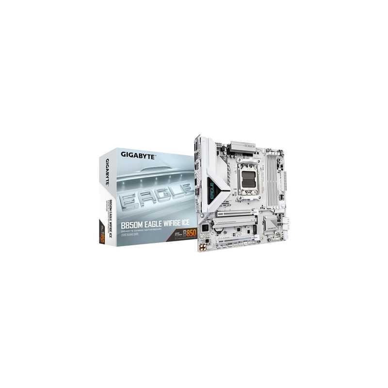 Gigabyte B850M Eagle WIFI6E ICE AMD AM5 Socket Motherboard, Micro ATX, 4x DDR5 Slots, 3x M.2 Sockets, Wi-Fi 6E, 2x DisplayPort /